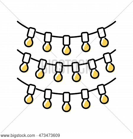 Twinkle Lights Bedroom Interior Color Icon Vector. Twinkle Lights Bedroom Interior Sign. Isolated Sy