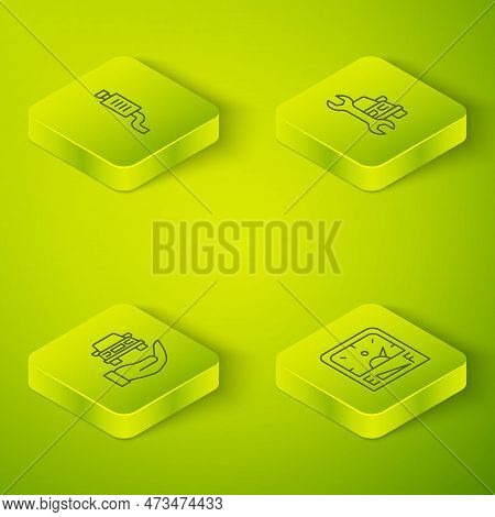 Set Isometric Line Car Service, Auto Check Automotive, Motor Gas Gauge And Muffler Icon. Vector