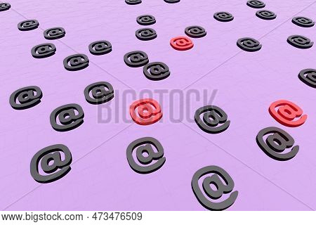 Email Marks Or At Sign Icon On Purple Background 3d Render. At Symbol, Commercial At, Or Address Sig