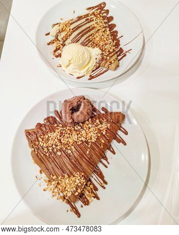 French Crepes With Chocolate Are A Delectable Treat. Sweet Crepes With Cream. Theyre A Traditional F