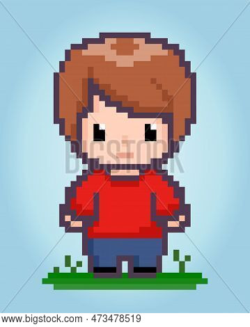 8 Bit Male Character Pixels. Human Pixels In Vector Illustrations For Game Assets Or Cross Stitch Pa