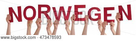 People Hands Building Word Norwegen Means Norway, Isolated Background