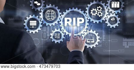 Rip. Businessman Pressing Virtual Screen Routing Information Protocol. Technology Networks Concept
