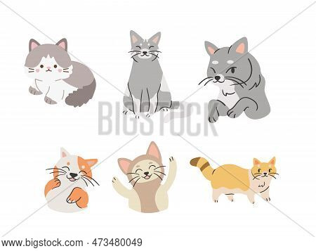 Set Of Cute Cats In Different Poses. Vector Illustration In Cartoon Style.
