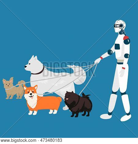 Alien Robots, Future Technology Cartoon Characters. Robotic Life Forms, Futuristic Machines Or Cybor