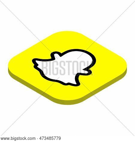 Snapchat Instant Messaging App Icon. 3d Isometric Square Shape With Rounded Corners Illustration.