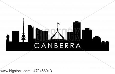 Canberra Skyline Silhouette. Black Canberra City Design Isolated On White Background.