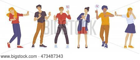 People Showing Refusing Negative Gestures Flat Vector Illustration Isolated.