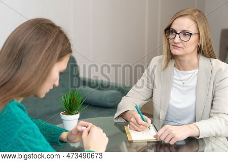 Psychologist Makes A Social Survey Of The Reference Group. Professional Is Talking To A Client. Info