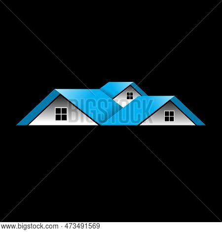Real Estate Symbols - Roofs Of Houses And Buildings On Black Background
