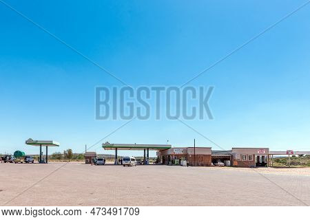 Groblershoop, South Africa - Feb 24, 2023: A Gas Station, Tyre Shop And Restaurant, In Groblershoop 