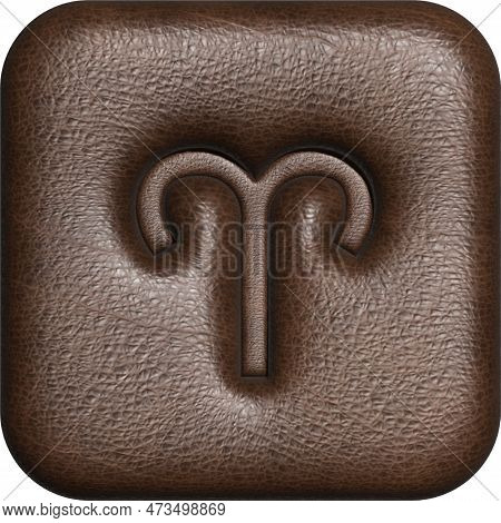 Aries. Three-dimensional Square Button Of The Zodiac Sign.