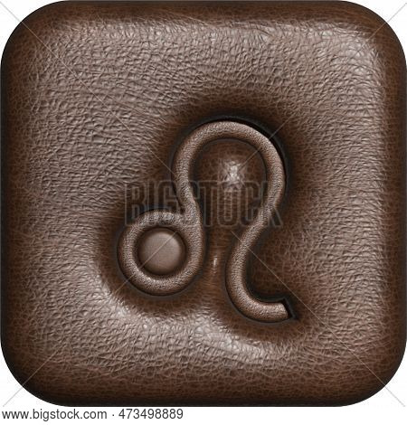 Leo. Three-dimensional Square Button Of The Zodiac Sign.
