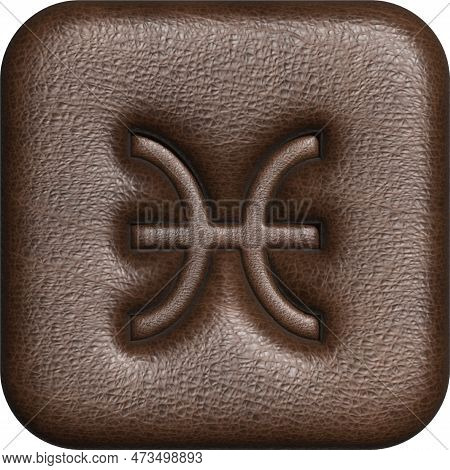 Pisces. Three-dimensional Square Button Of The Zodiac Sign.