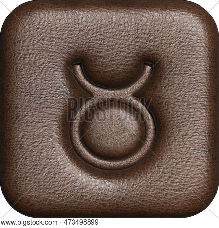Taurus. Three-dimensional Square Button Of The Zodiac Sign.