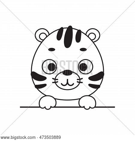 Coloring Page Cute Little Tiger Head. Coloring Book For Kids. Educational Activity For Preschool Yea