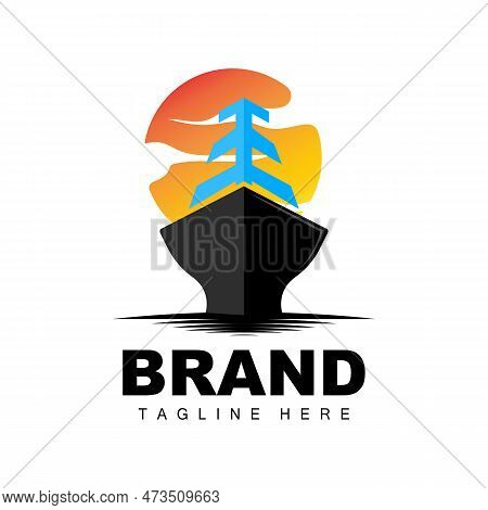 Ship Logo, Ocean Transport Vector, And Cruise Ship, Cargo, Logistics, Sailing School, Speedboat