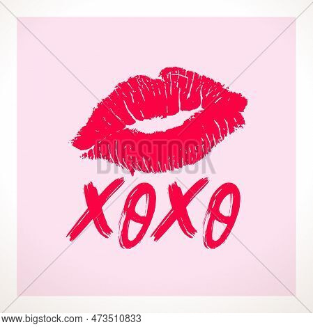 Oxo (hugs And Kisses) Brush Lettering And Lipstick Kiss On A White Background. Vector Illustration