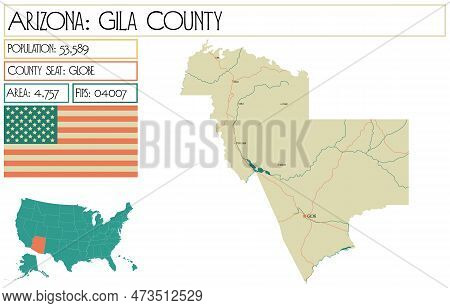 Large And Detailed Map Of Gila County In Arizona, Usa.