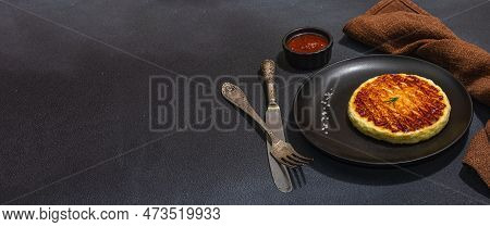Grilled Halloumi Cheese Served On Plate. Cutlery, Traditional Food For Picnic Or Bbq