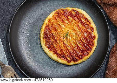 Grilled Halloumi Cheese Served On Plate. Cutlery, Traditional Food For Picnic Or Bbq