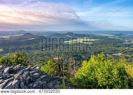 View Of The Summer Landscape Of The Lusatian Mountains From The Viewpoint On The Klic Mountain. Czec