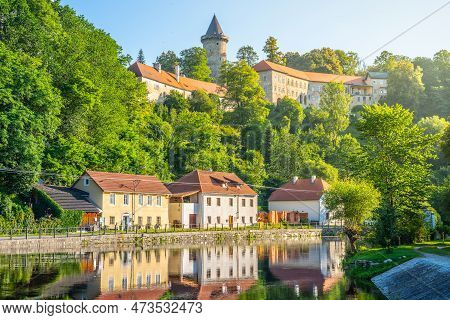Jakobinka Tower - A Remnant Of The Extinct Upper Rozmberk Castle. Morning View From The Vltava River