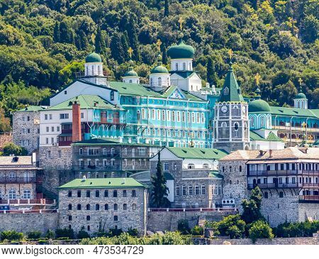 Saint Panteleimon Monastery In Athos, Chalkidiki, Greece