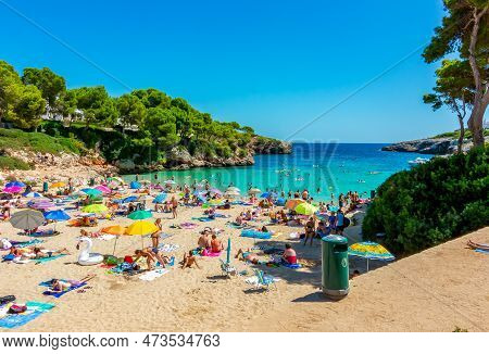 Mallorca, Spain - September 2019: People On Esmeralda Beach In Cala D'or