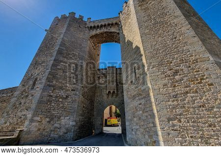 Morella, Spain - August 09, 2022 : The Medieval Walls Of Morella Are A Stunning Example Of Fortifica