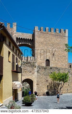 Morella, Spain - August 09, 2022 : The Medieval Walls Of Morella Are A Stunning Example Of Fortifica