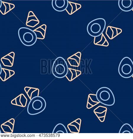 Line Chicken Egg With Vegerables Icon Isolated Seamless Pattern On Blue Background. Vector