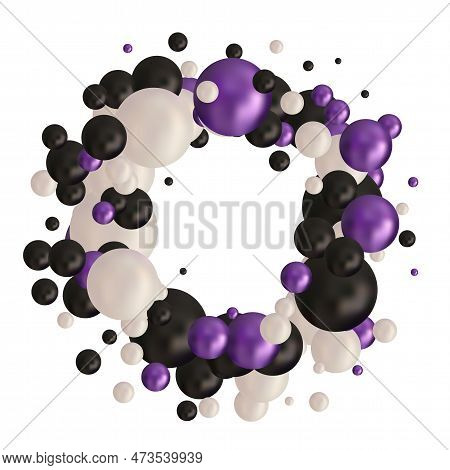 Frame Made Of Mother-of-pearl Color Pearls. Festive Decor Element. Black, White, Purple Ball.