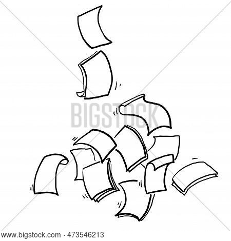 Hand Drawn Falling Paper Sheets. Flying Papers Pages, White Sheet Documents And Blank Document Page 
