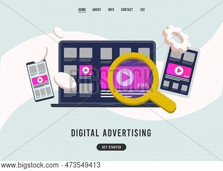 Digital Advertising Strategy Concept. Programmatic And Native Online Advertising Illustration With L