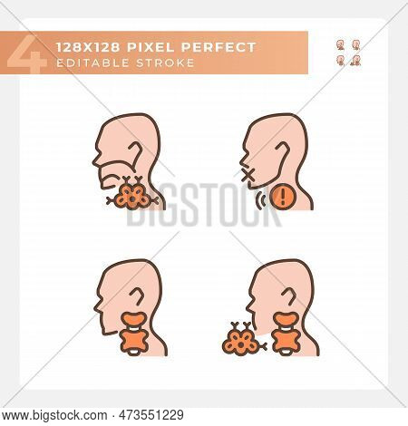 Problem With Throat Treatment Pixel Perfect Rgb Color Icons Set. Healthcare For Patients. Gullet Dia