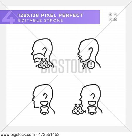 Problem With Throat Cure Pixel Perfect Linear Icons Set. Healthcare For Patients. Gullet Diagnostics