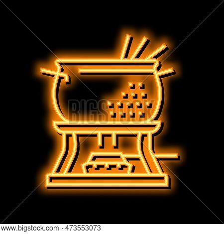 Copper Fondue Pot Neon Light Sign Vector. Copper Fondue Pot Illustration