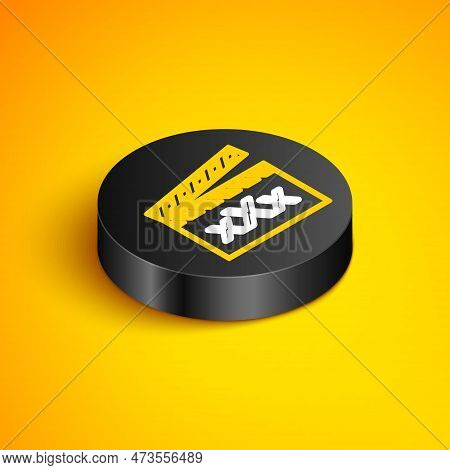 Isometric Line Movie Clapper With Inscription Sex Icon Isolated On Yellow Background. Age Restrictio