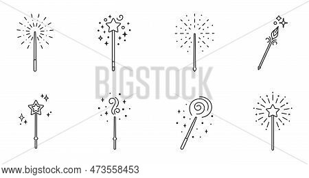 Magic Wand Line Icon, Fairy Wand Line Art Vector Logo. Magic Stick Vector Outline Icon. Editable Str