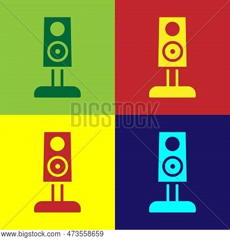 Pop Art Stereo Speaker Icon Isolated On Color Background. Sound System Speakers. Music Icon. Musical