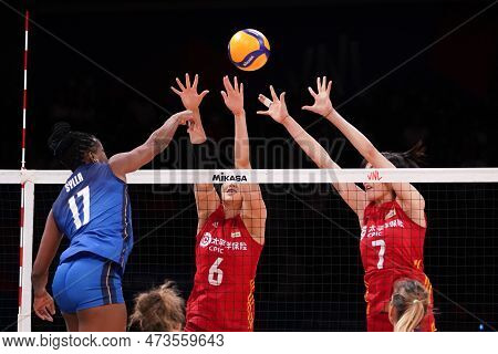 Ankara, Turkiye - July 14, 2022: Sylla Miryam Fatime In Action During Italy Vs China Vnl Quarter Fin