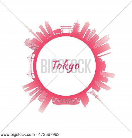 Tokyo Skyline With Colorful Buildings. Circular Style. Stock Vector Illustration.