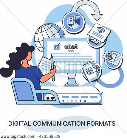 Digital Communication Formats Metaphor, Content Online Data And Social Media Streaming. Abstract Mod