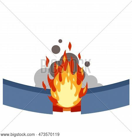 Damaged Cable With Red Wire. Short Circuit. Cartoon Flat Illustration. Broken Line. Faulty Electrica