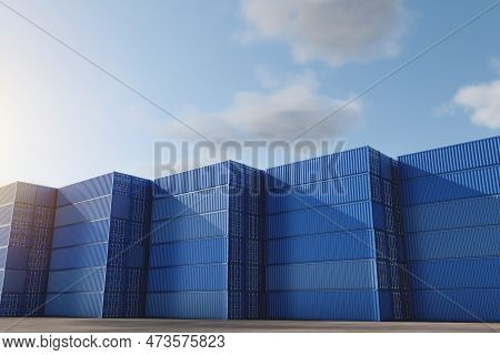 Lots Of Long Cargo Containers Stacked At The Terminal/port For Import Export Business. Logistics, Un