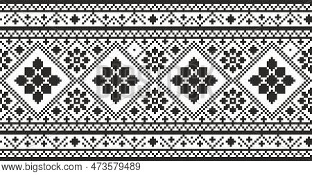 Vector Seamless Ukrainian National Ornament. Slavic Endless Pattern, Cross Stitch. Braid Of The Peop