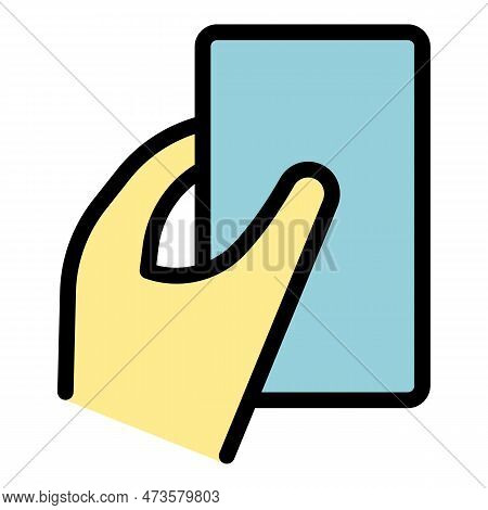 Using Handphone Icon Outline Vector. Hand Phone. Smart Mobile Color Flat