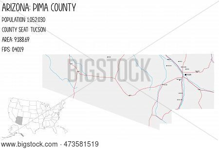 Large And Detailed Map Of Pima County In Arizona, Usa.