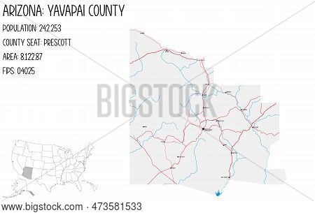 Large And Detailed Map Of Yavapai County In Arizona, Usa.